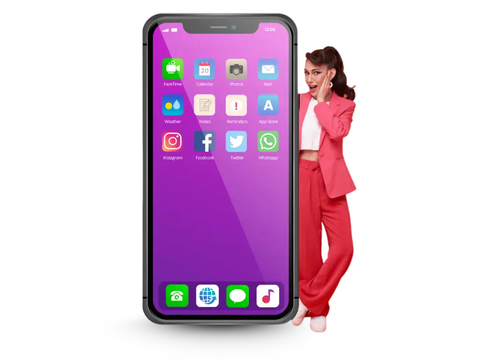 young smiling happy woman 20s stand near big mobile cell phone with blank screen Photoroom.png Photoroom 2 | | | mobile app seo